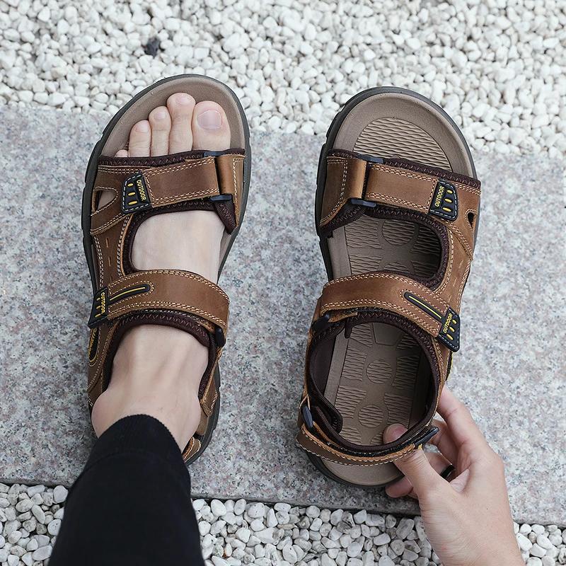 Fashion Men's Sandals Summer Genuine Leather Beach Sandals Classic Men's Casual Shoes Wading Slippers Outdoor Sneakers Zapatillas Male
