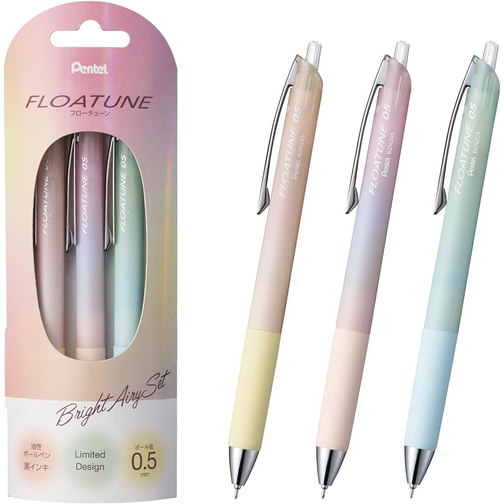 Pentel FlowTune Limited Oil-Based Ballpoint Pen 0.5mm Black Pack of 3