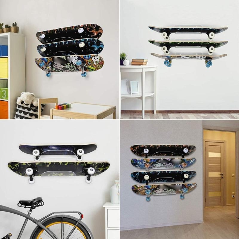 Skateboard Wall Mount Longboard Invisible Clear Hanger Display Rack Shelf for Fits Skateboard Longboard Skis Snowboard
