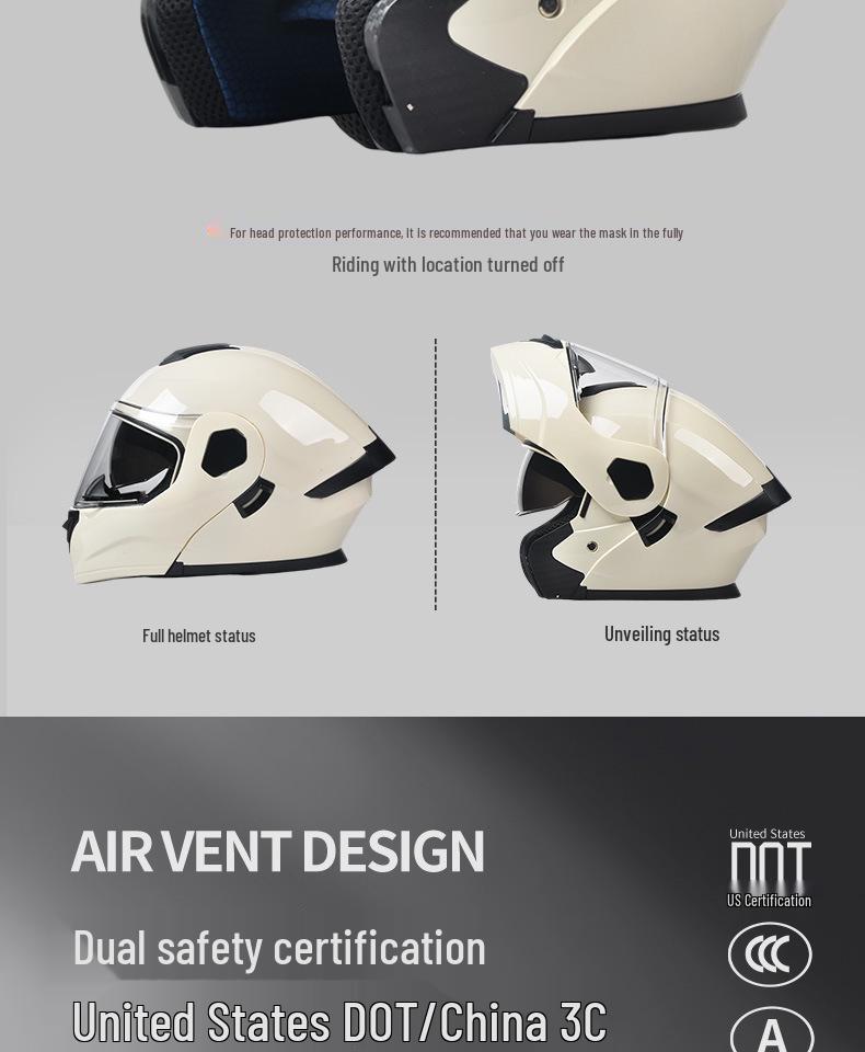 AD Full-Face Flip-Up Motorcycle Helmet, 3C/DOT Certified, All-Season Safety for Men & Women.