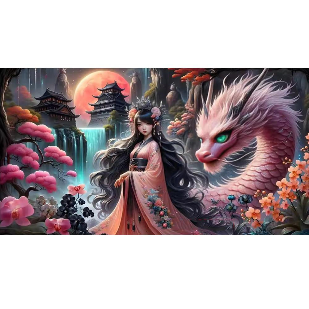 Large Size Mosaic DIY Full Diamond Painting Kits Art Fantasy Girl and Dragon Embroidery Cross Stitch Rhinestones