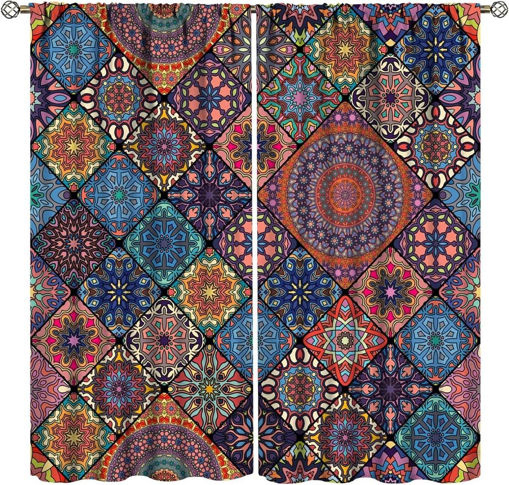 Southeast Asia Thai Floral Semi-blackout Curtains Colorful Bohemian Mandala Curtains Decor Bedroom Living Room Window Curtains