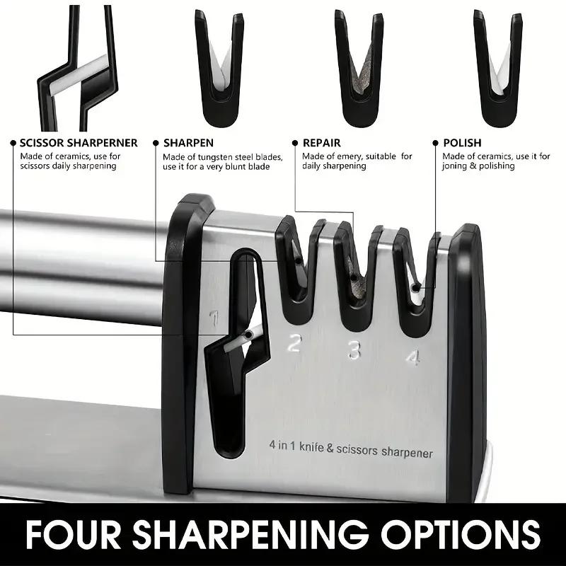 Knife Sharpeners 4 in 1 Kitchen Area Blade and Scissors Sharpening Tool Powerful Professional Kitchen Manual Knife Sharpener for Home
