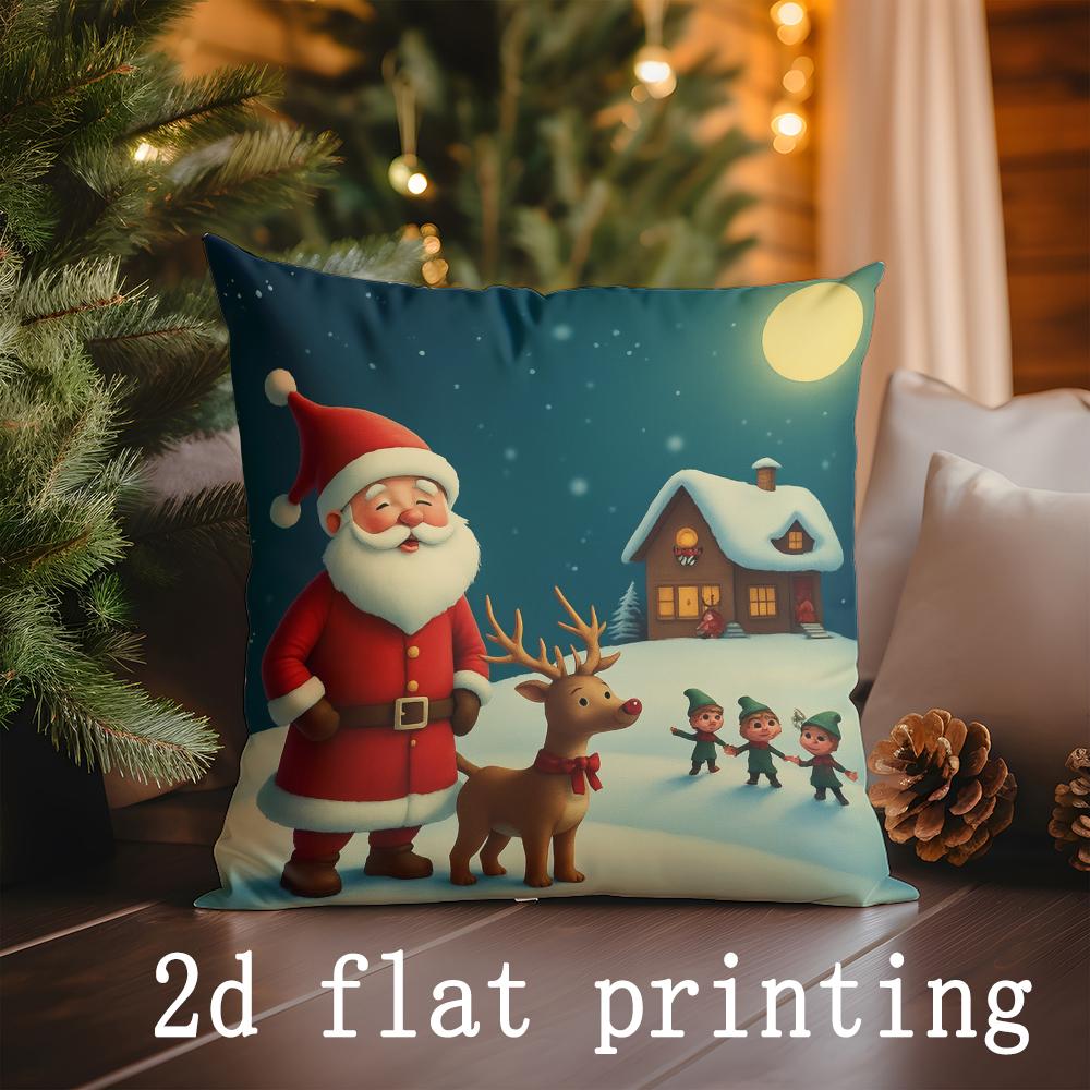Home Decor Christmas Themed Santa & Snowman Pillow Covers Pattern Cushion Cover Suitable for Sofa Bedroom Car Pillow Cover