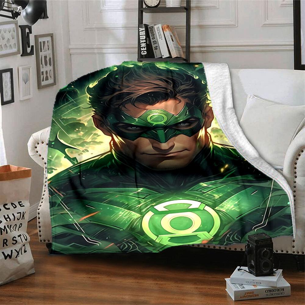 1pc Green Lantern Blanket Polyester Fiber, All Season Comfort for Sofa, Bed, Office, Car, Camping Ideal Home Decor & Gift, Office Comfort