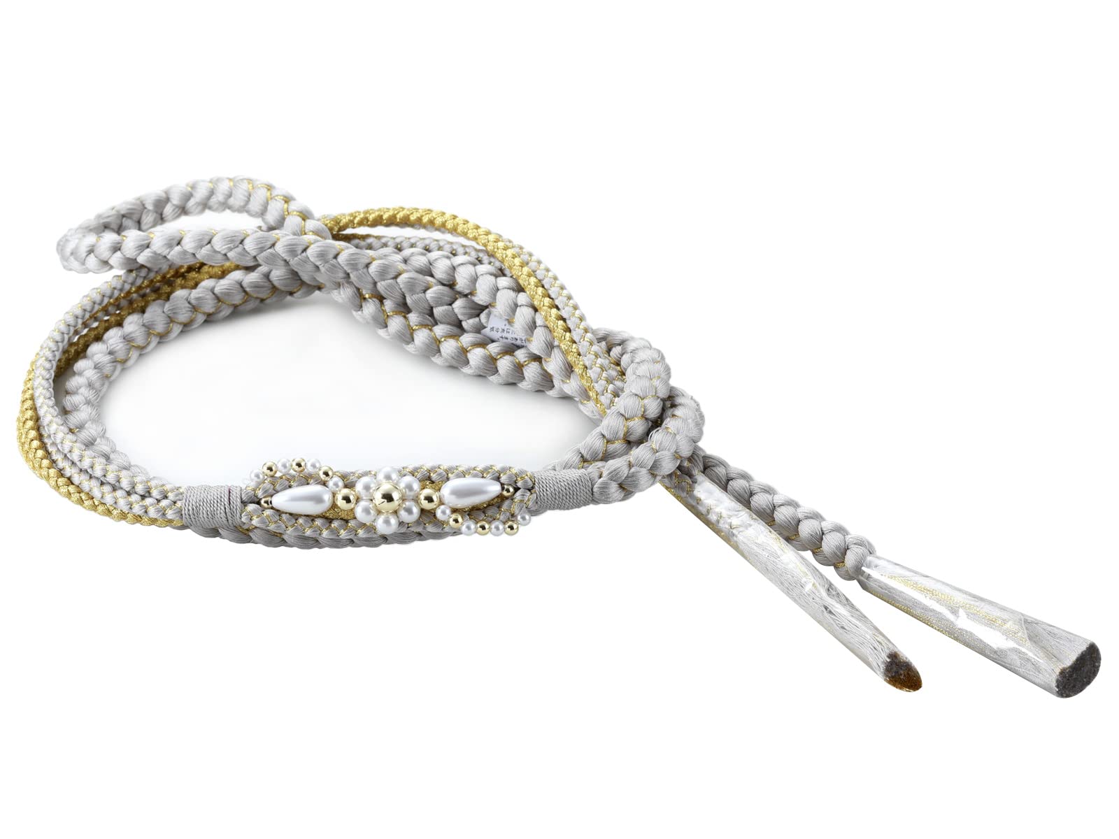 [Sarasa] Earth Tone Silk Obi Sash with Pearl Embellishment for Furisode (Kimono) - Hand-woven in a muted color (32 Earth Gray)