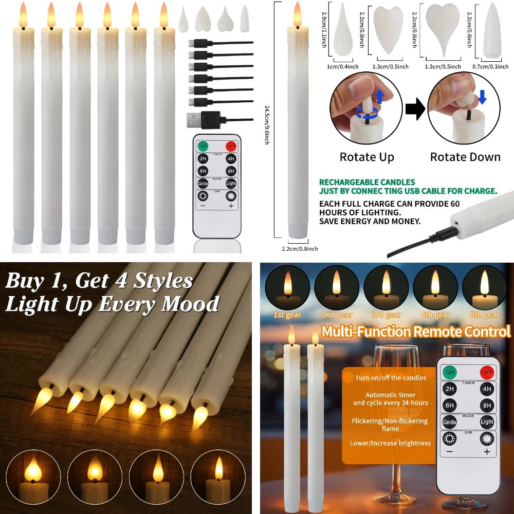 Rechargeable Flameless Tea Light Candles with Remote & USB Charging Cable Timer LED Flickering Plastic Votive Tealight Candles