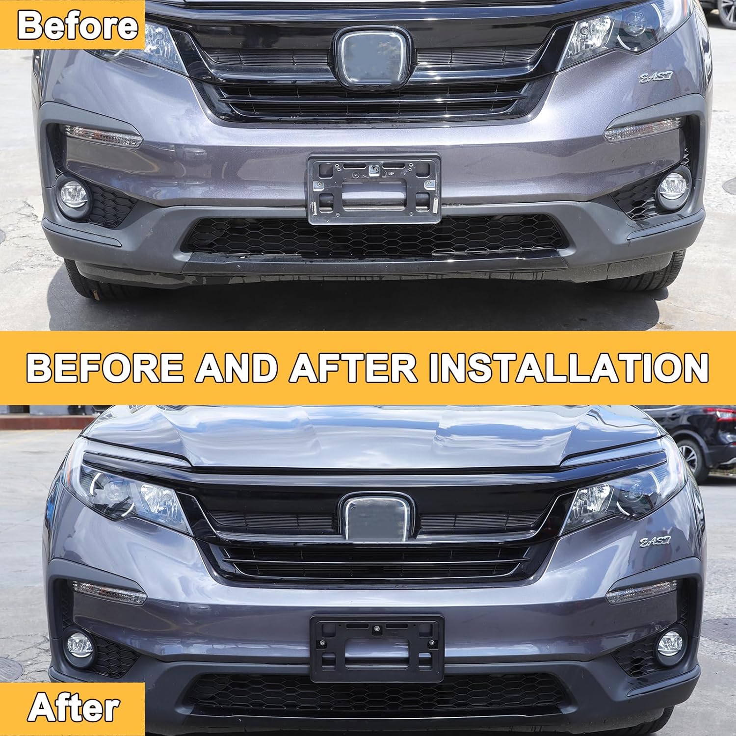 Car License Plate Frame Bracket Compatible with Honda Pilot 2015-2022,ABS No Drill Front Bumper License Plate Holder Mount Adapter Relocation Kit