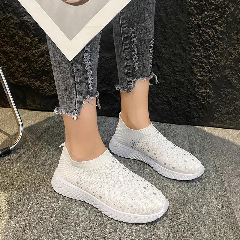 Moda 2024 Scarpe Sportive da Donna Comode a Punta Rotonda Tinta Unita a Bocca Bassa Slip-On Tessuto Elasticizzato Traspiranti con Suola Piatta