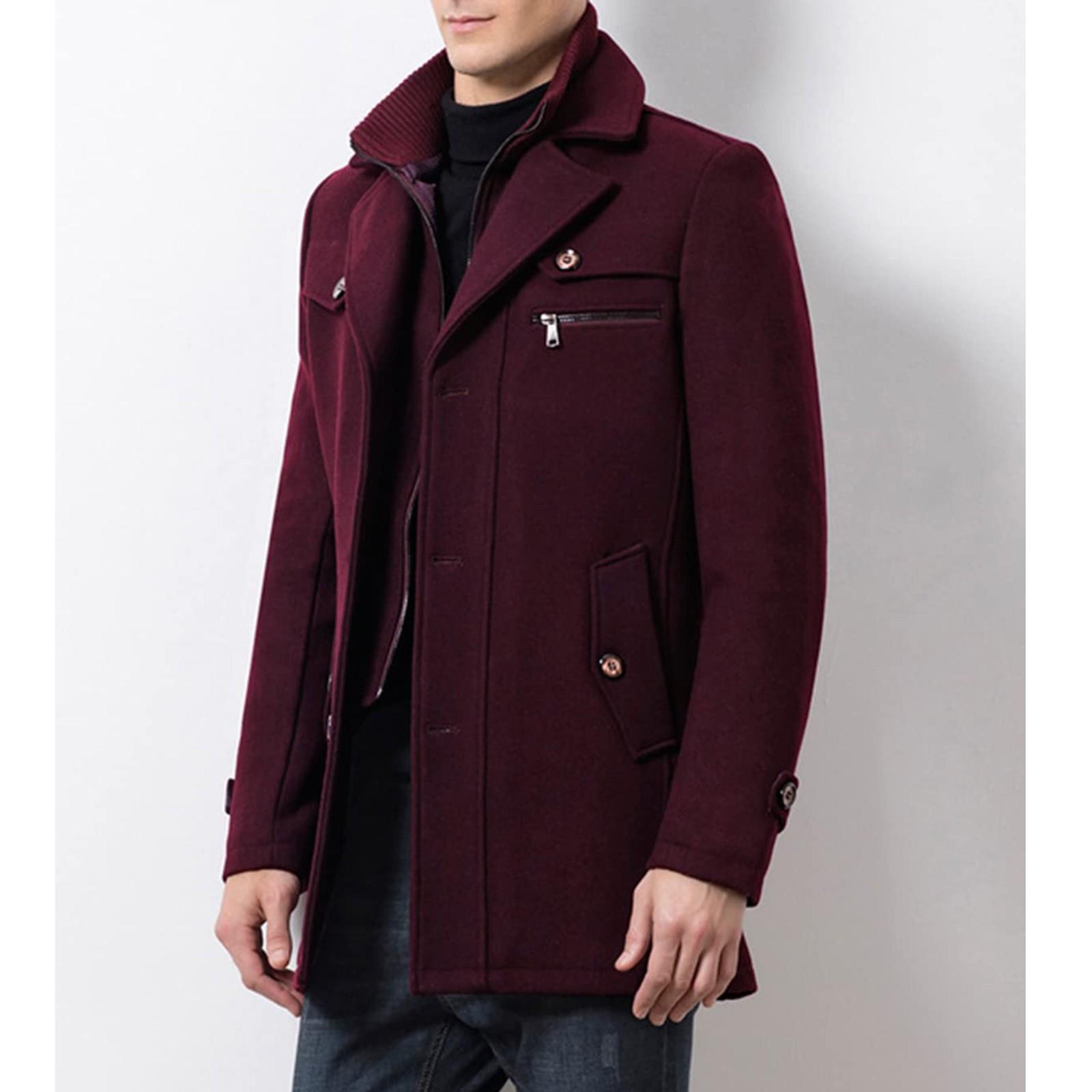 

Мужской повседневный шерстяной плащ, модный деловой длинный утепленный тонкий пальто, куртка XXXXL винный