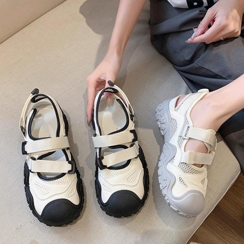 

Sports sandals women s summer new platform dad shoes Velcro hollow breathable ugly cute casual little white shoes 35 [Simple Fashion]