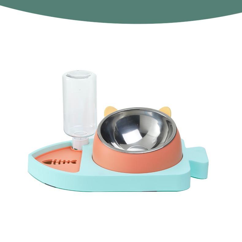 Napf für Katzen und Hunde mit einem automatischen Wasserspender und einem Fach für langsames Fressen