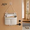 Waterproof Wall Mounted Storage Hanging Bag with 3 Pockets, Cotton And Linen Closet Pouch, Over The Door Organizer for Bedroom Bathroom Daily