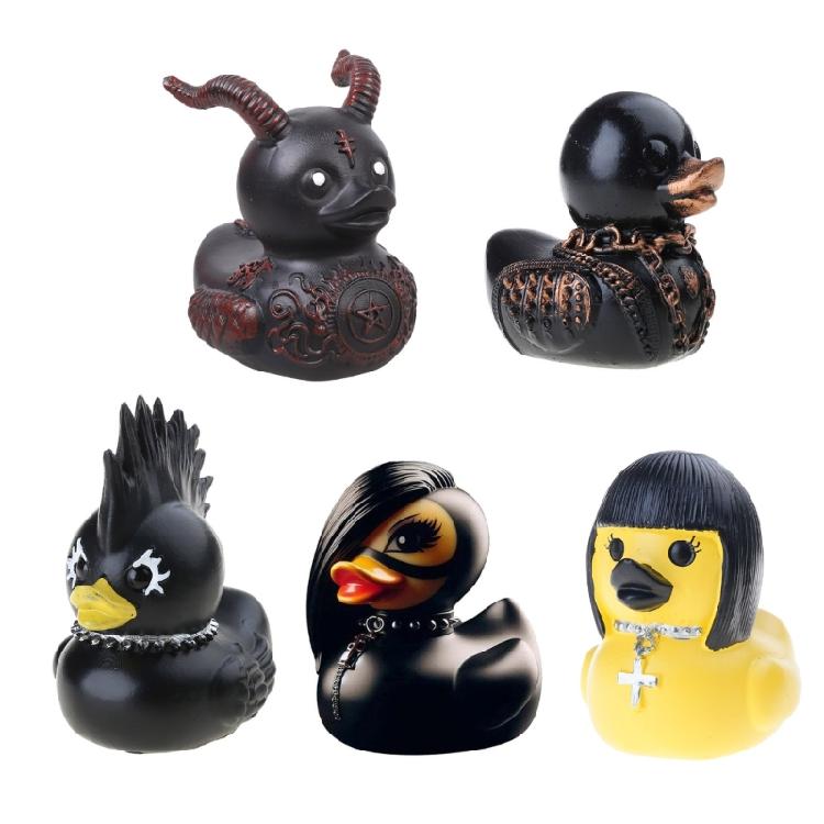 Duckieville Scultura di Anatra Statuetta Fatta a Mano Statua Anatra Punk e Rock Statuetta di Anatra Satanica