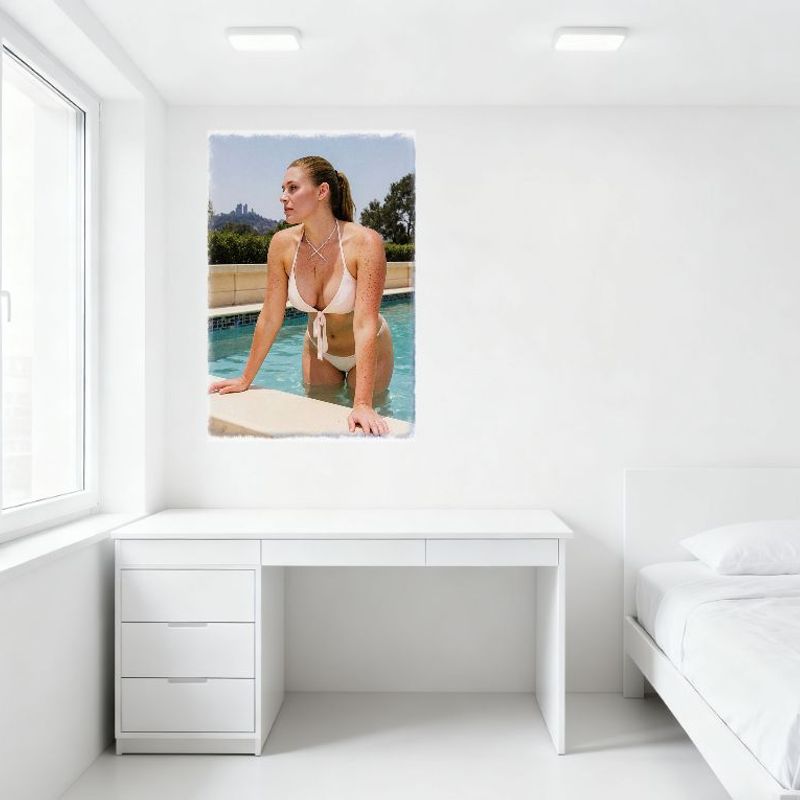 Sexy Light Brown Hair Freckled Woman In White Bikini Pool Vintage Tin Sign - Metal Wall Decor for Bar Home Cafe 8x12 Inch