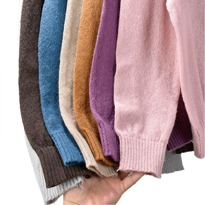 Autumn New Knitwear round Neck Loose and Lazy Style Plus Size Mohair Pure Color Long Sleeves Pullover Women