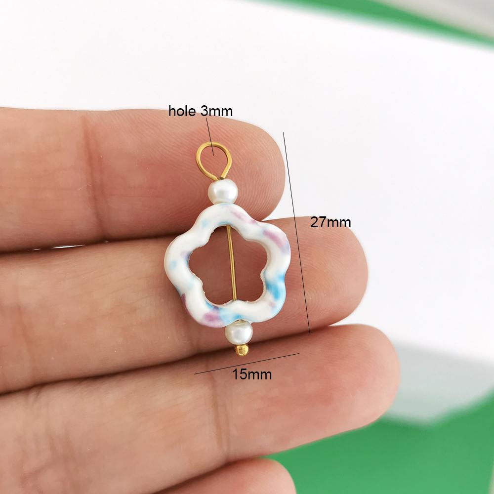 1pc Ceramics Pendant Charm Fish Heart Flower Conch Star Fruits Necklace Stainless Steel Geometric Imitation Pearl