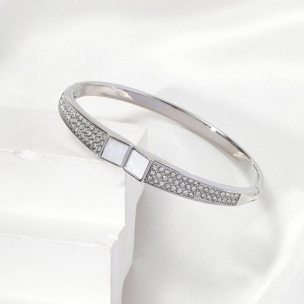 Korean Style Diamond Geometric Bracelet: Elegant Mother-of-Pearl Bangle for Women