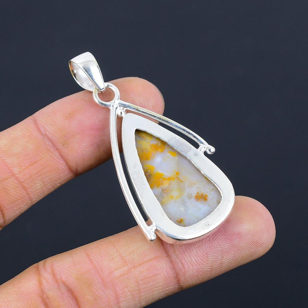 Wedding Gift For Her 925 Silver Natural Polka Dot Agate Gemstone Pendant