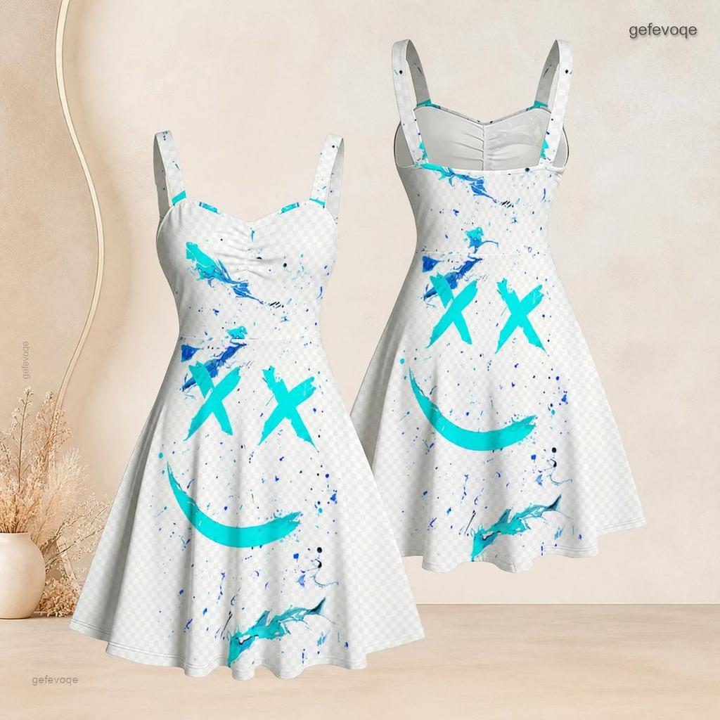 Women Plus Size White Purple Printed Sleeveless Strappy Dress Square Neck Fitted Waist Flared Hem