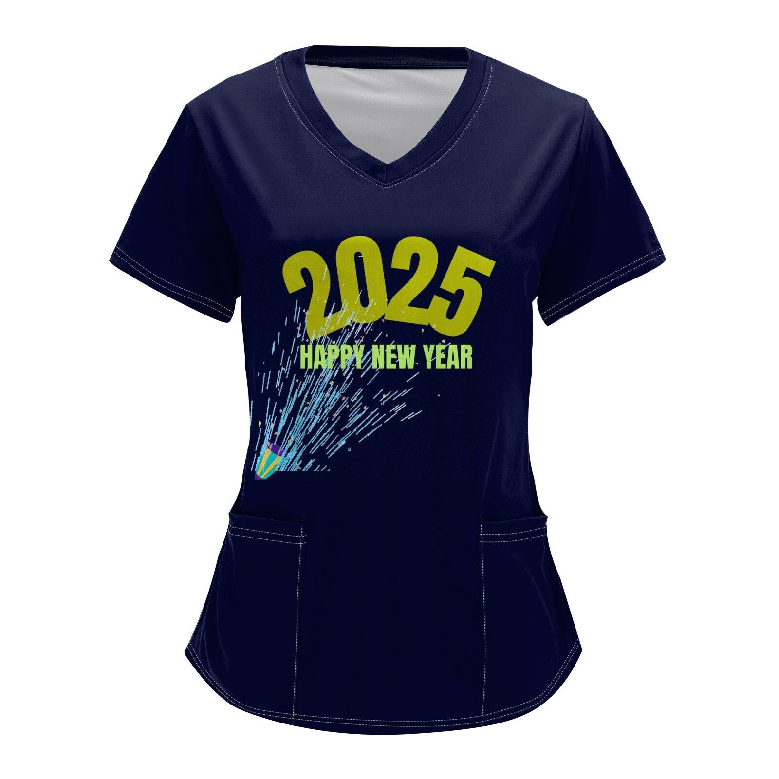 

Женский модный комбинезон с V-образным вырезом, короткими рукавами и карманами 2025 года с рождественским принтом XL жёлтый