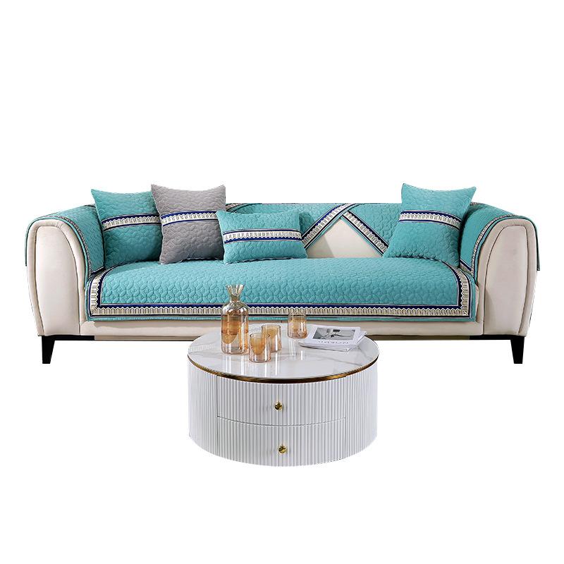 Blauer Rand Gesteppt Einfarbig Sofabezug Rutschfester Kissenbezug Plüsch Universal Wohnzimmer Sofabezug Möbelschutz