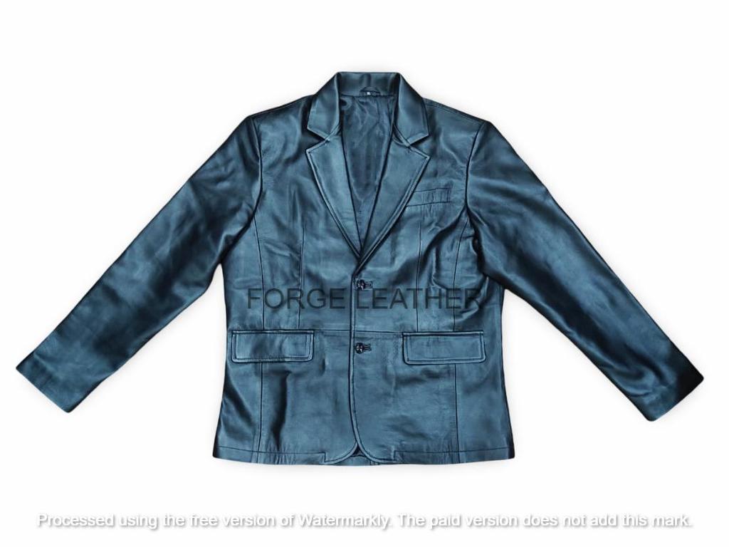 Elegante Blazer da Uomo Nero Pelle Fatto a Mano Formale Morbido Vera Pelle di Agnello Ufficio