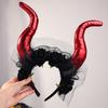 Lace Trim Sheep Horn Headband Flowers Design Red Rose Headband  Festival Wear