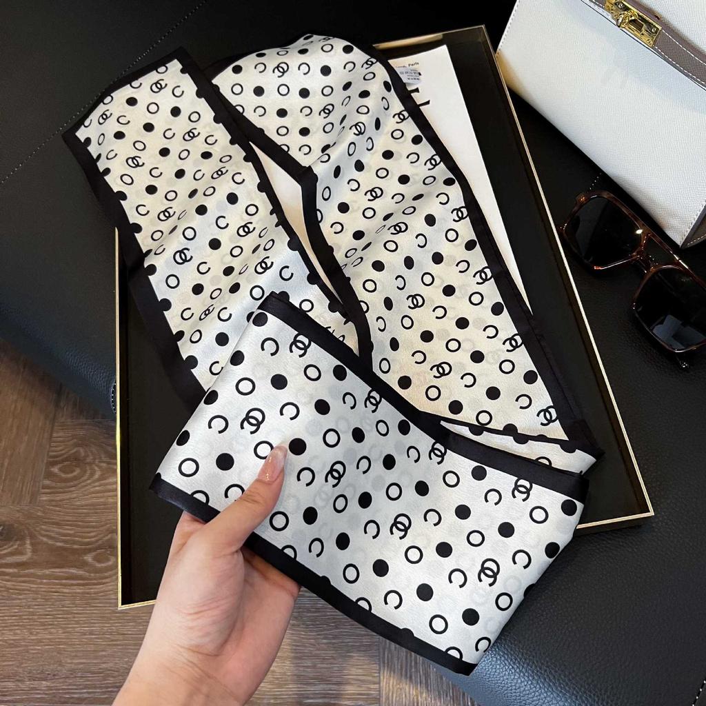 Long Silk Scarf Women's New Small Silk Scarf Printing Simulation Silk Tied Bag Streamer Explosion Sweet Little Scarf