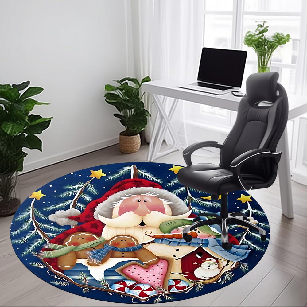 1pc Christmas Santa Claus Chair Carpet for Office, Round Non Slip Durable Large Size Office Carpet, Suitable for Office