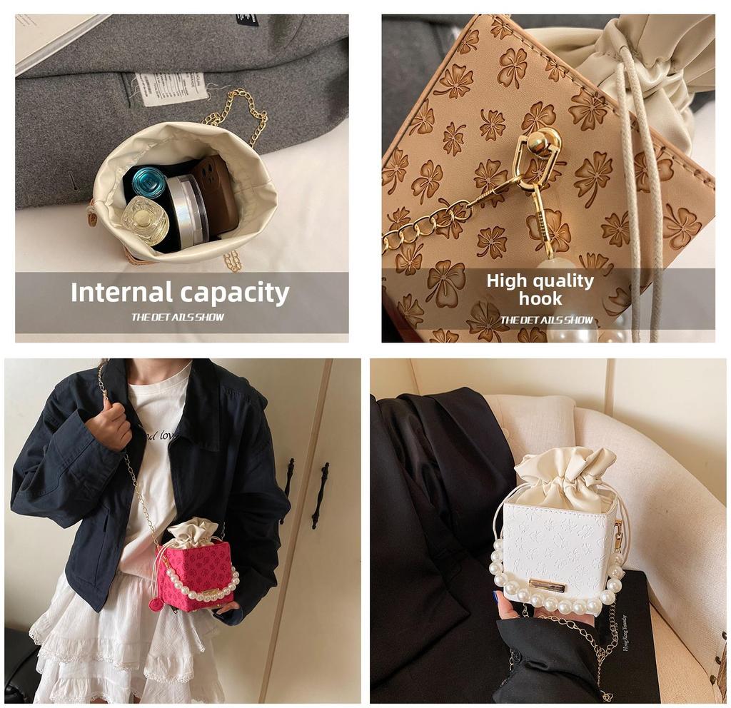 Small Square Pu Bag With Drawstring Closure For Womens Everyday Wear