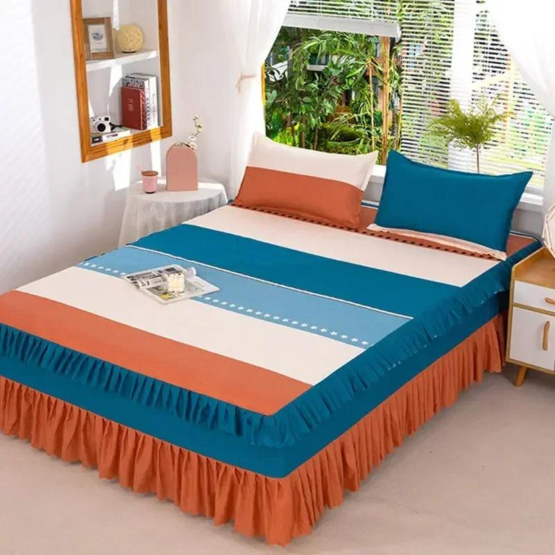 1Pcs Bed Sheet Lace Skirt Elastic Fitted Double Bedspread With Pillowcases Mattress Cover Bedding Set Elastic King Size Bedsheet