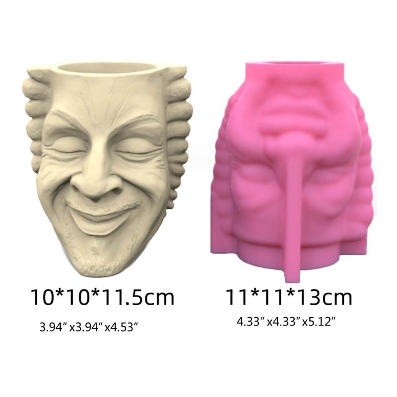 Unique Plant Flower Pot Mould Uncle Face Silicone Mold Succulent Planter Epoxy Resin Mold Garden Figurines Outdoor