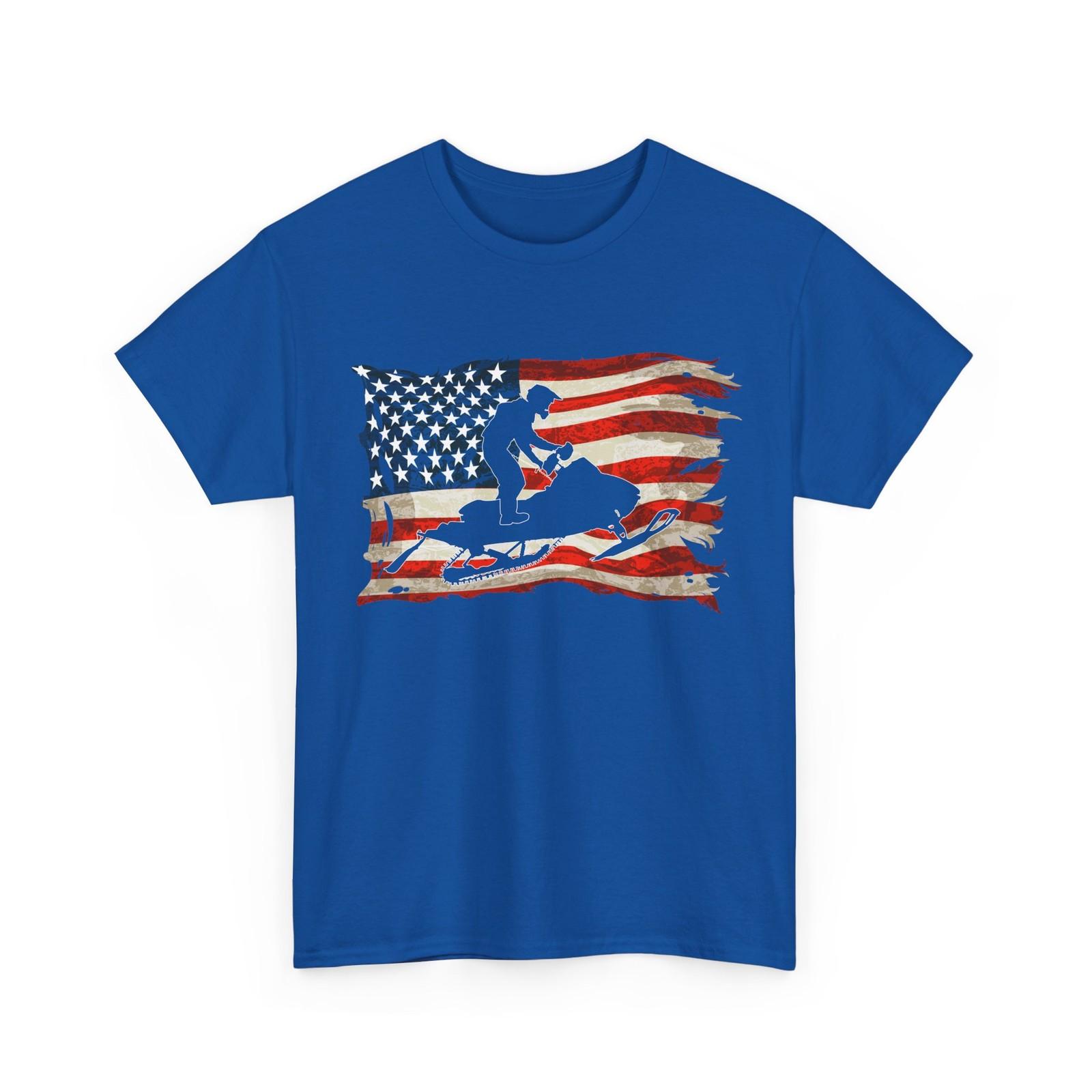 Snowmobiler USA Flag Shirt, Snowmobile Snowmobiling Lovers T-Shirt L