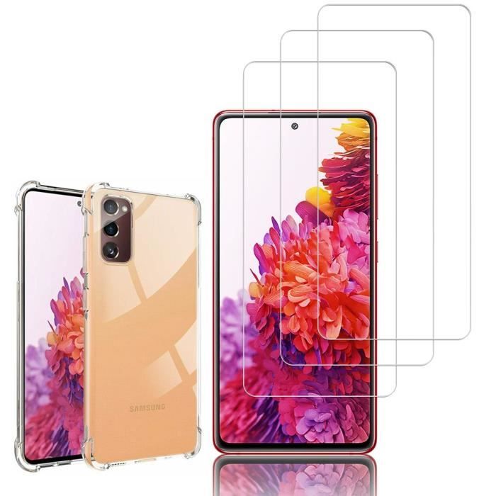 Coque Silicone TPU Souple - VCOMP - Samsung Galaxy S20 FE - Transparent - Anti-choc - 3 Films Verre Trempé