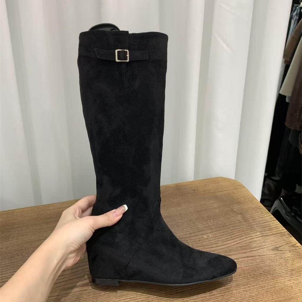 Inner Heightening Pointed Suede Pile Medium Boots Women's Boots 2025 Fall/Winter Brown Maillard Skinny Boots