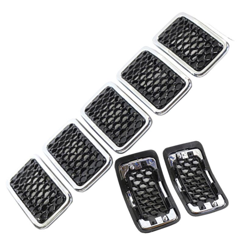 7PCS Car Front Bumper Central Grill Cover Trim Replace Mesh Honeycomb Racing Grilles For Jeep Cherokee