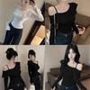 Ladies Off Shoulder T Shirt With Ruffle Hem And Asymmetric Design For Spring 2025