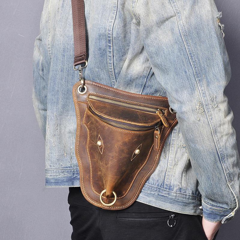 Genuine Quality Leather Men Design Casual Travel Messenger Cross-body Sling Bag Fashion Fanny Waist Belt Pack Leg Drop Bag