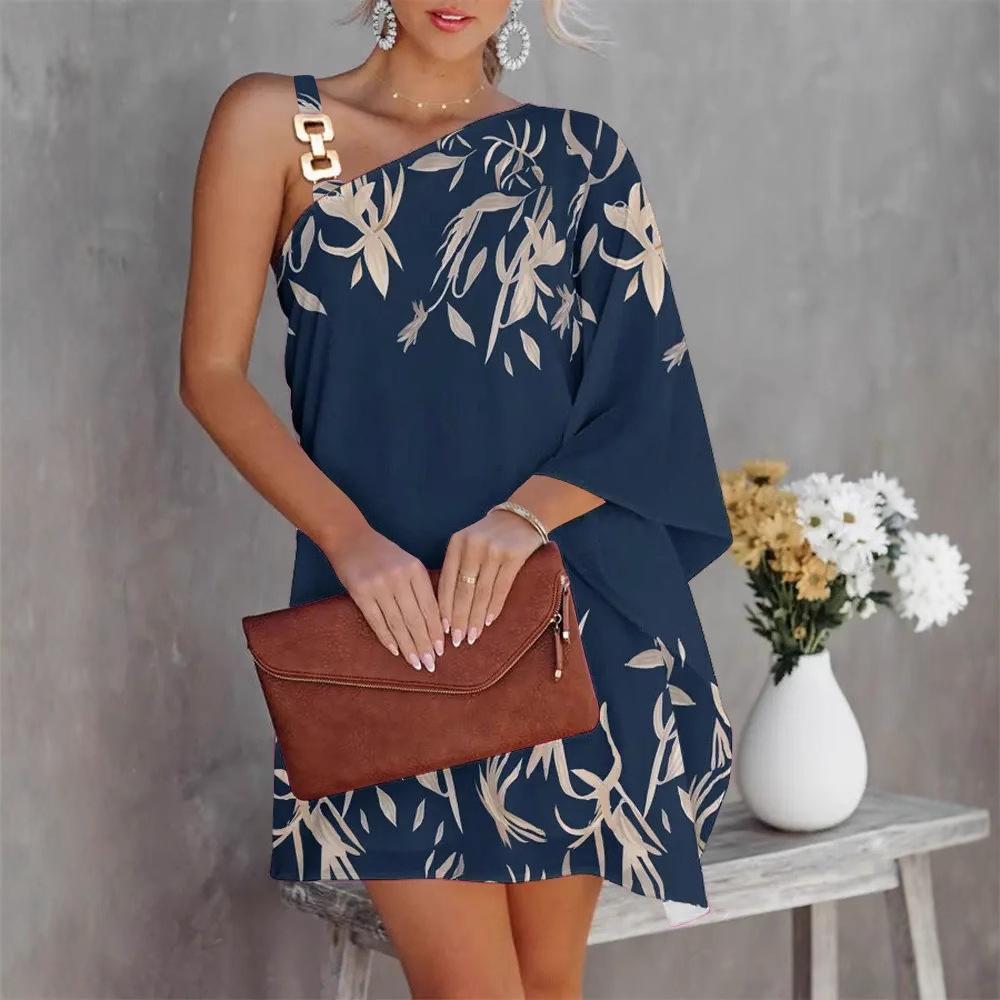 Batwing Sleeve Off-Shoulder Metal Strap Women's Dress