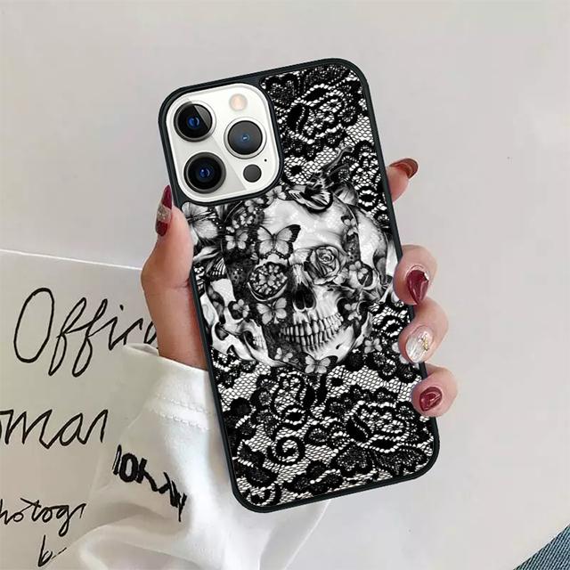 Retro Pattern Flower Skull Coque Shell For iPhone 17 Air 15 16e 14 13 12 Pro Max 11 Pro Max Plus Phone Case Cover