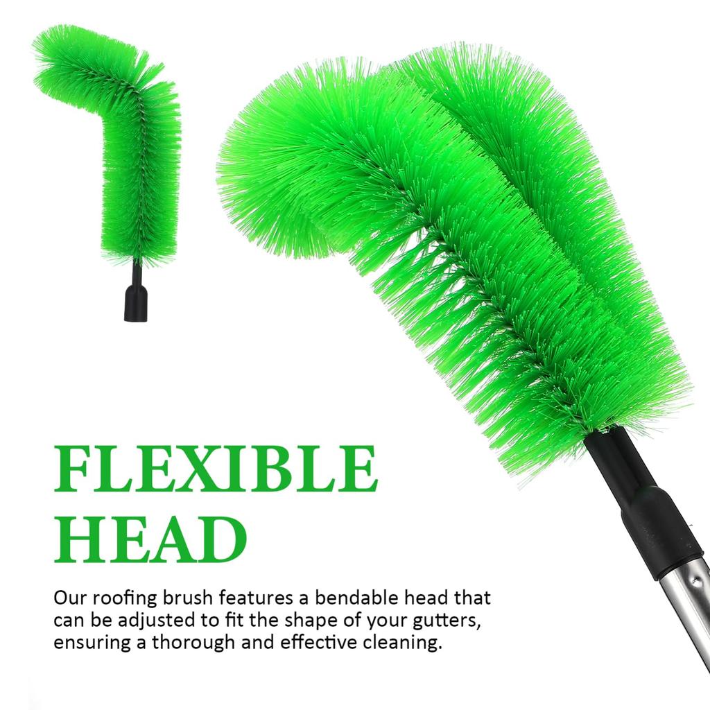 NUOLUX Stainless Steel Gutter Brush, Spider Web Preventer, Cleaner Tool with Telescopic Extension Poles (2 Brushes + 6 Poles), 230cm X 16cm X 8cm