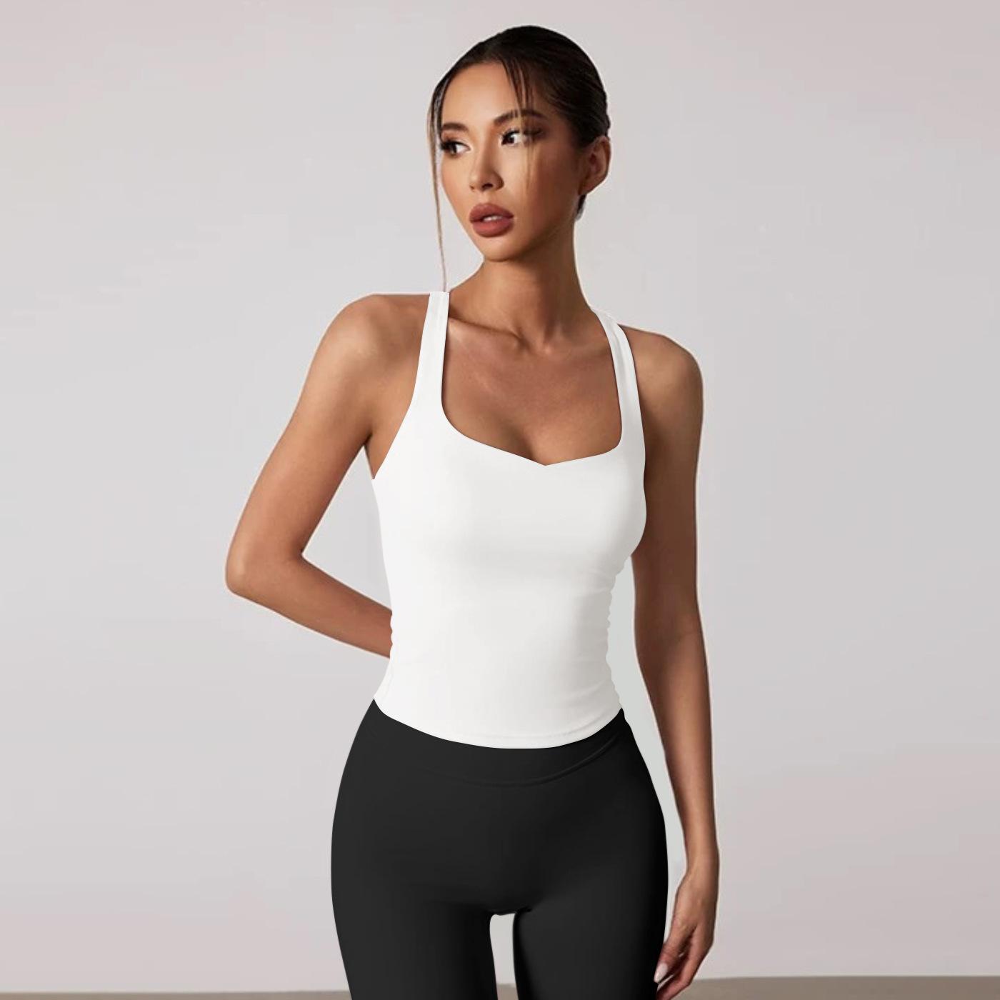 

I-shaped sports vest European and American women s clothing Sexy Spice Girls Slim Yoga Exterior Suspender Top S белый