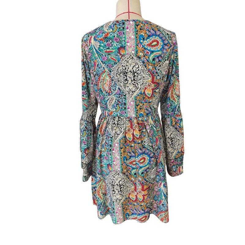Autumn/winter Elegant Women's Floral Print V-neck Dress with Flared Sleeves