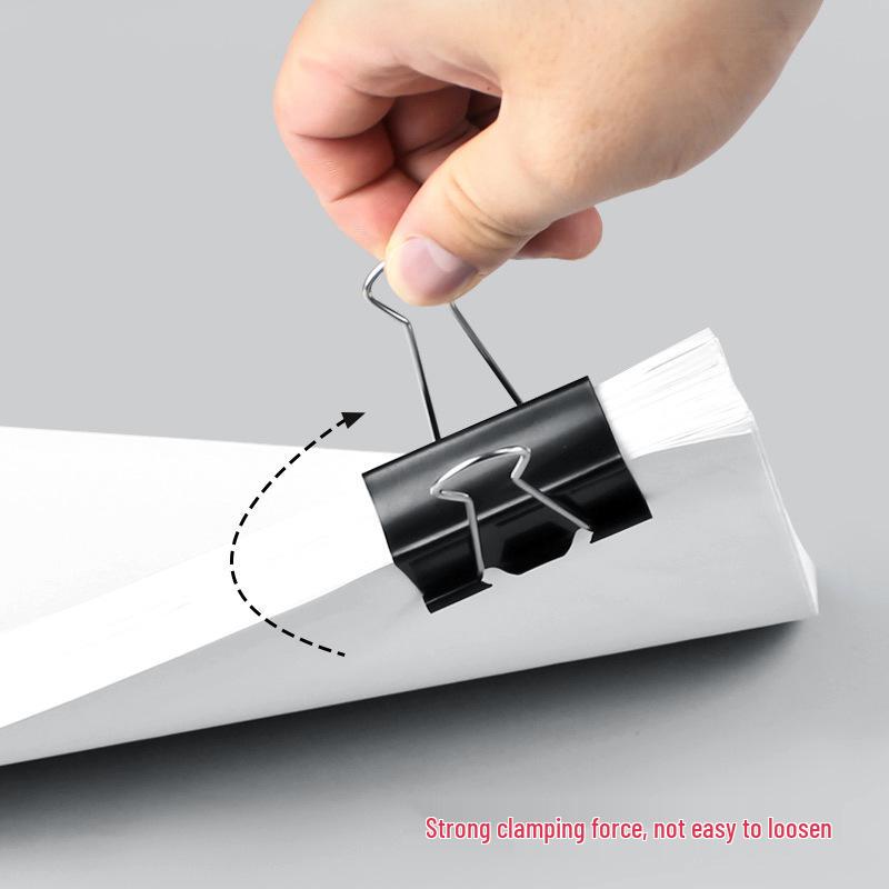 Black Metal Long Tail Clips - Stationery Folder for Documents, Student Papers, and Office Supplies.