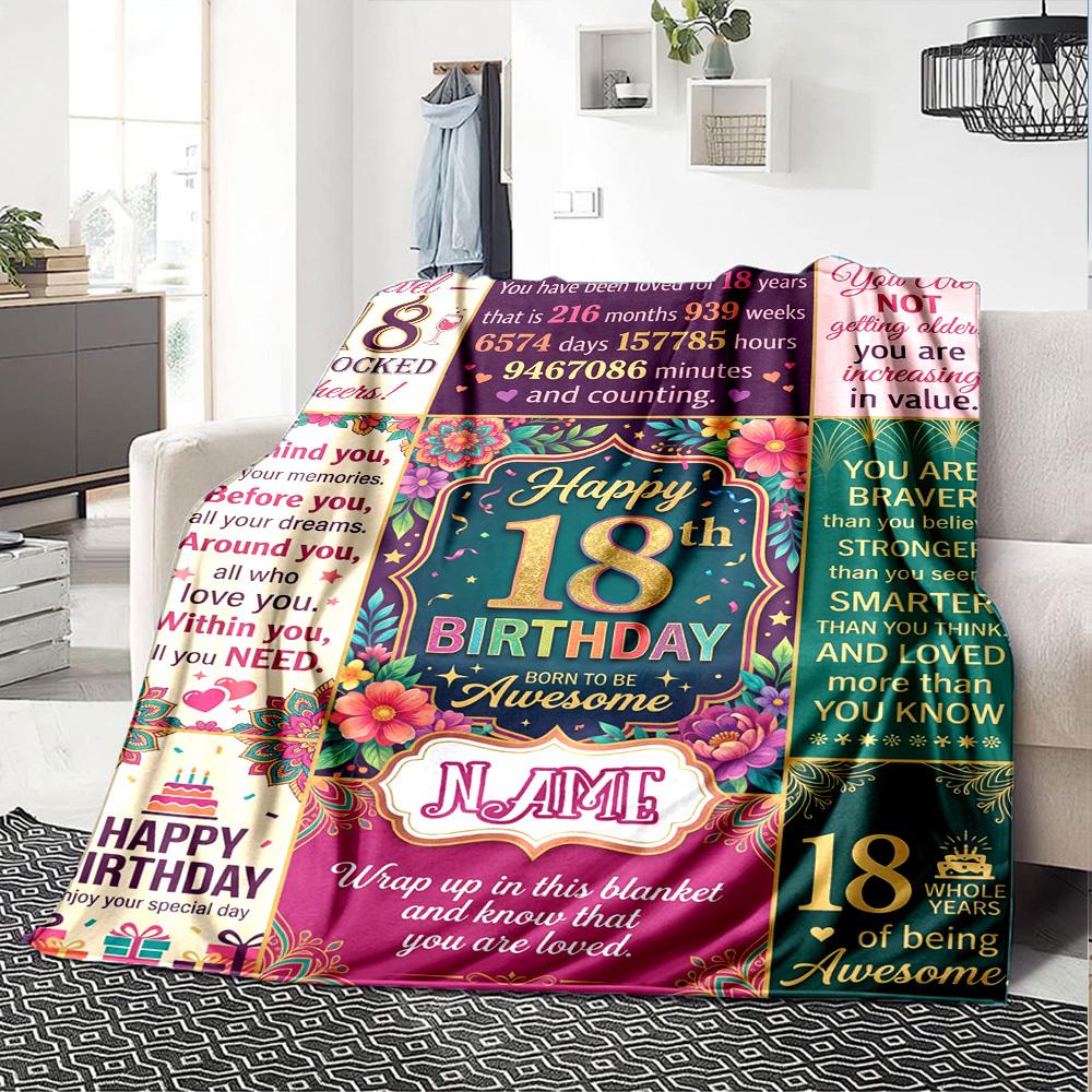 18Th Birthday Celebration Customize Your Name Blanket Soft Comfortable Lightweight And Versatile All Year Round Suitable For Travel Camping Picnics