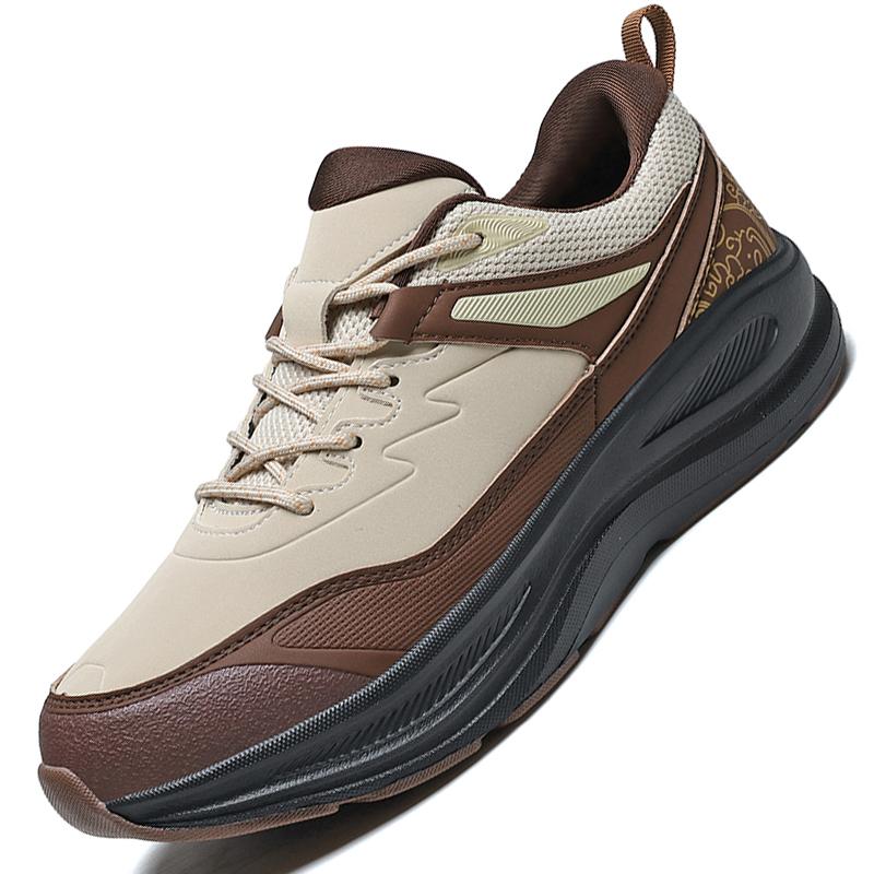 Tênis de Corrida Masculino com Cadarço Moda Couro PU Tênis Outdoor Masculino Esportivo de Solado Grosso Tamanho Grande 39-48