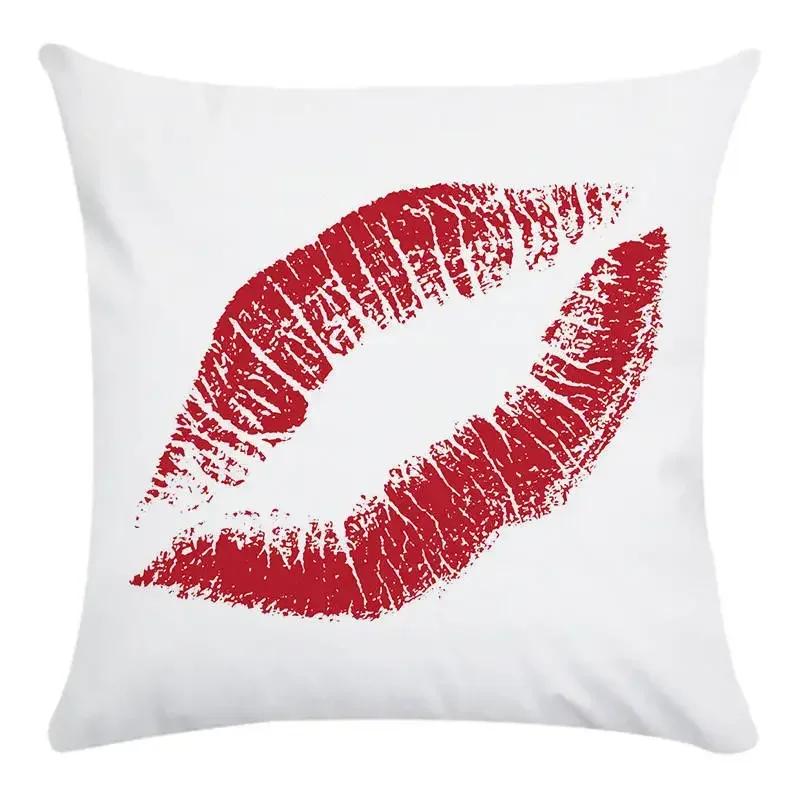 Customizable Pillowcase Chair Waist Throw Pillowcase Home Decor Colorful Red Lips Pattern Short Cushion Cover