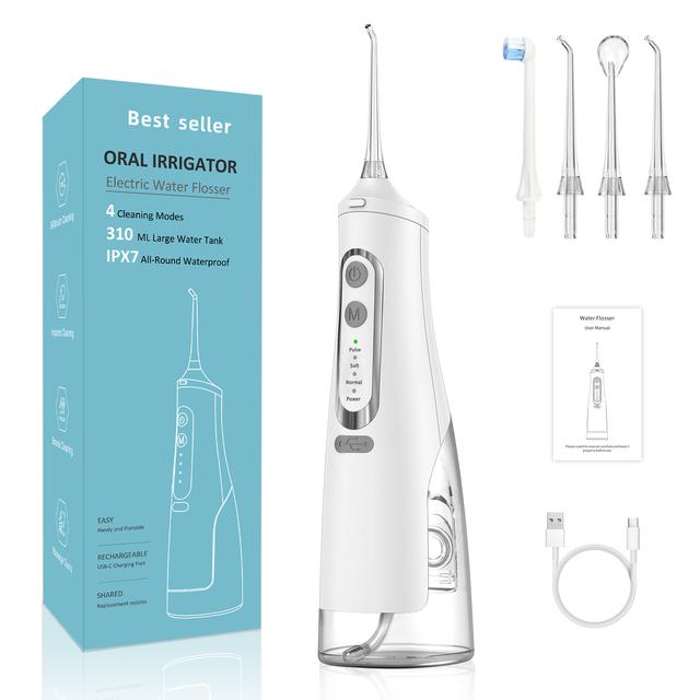 Oral Irrigator USB Rechargeable Water Flosser Portable Dental Water Jet 310ML Water Tank Waterproof Teeth Cleaner Travel