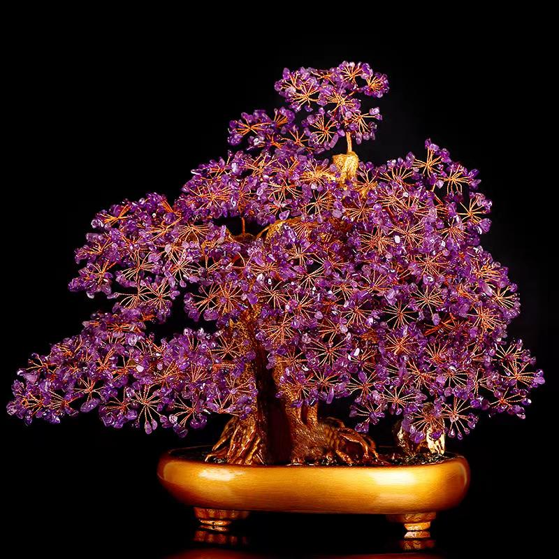 Amethyst Money Tree Ornament: Purple Wealth-Attracting Home Decor Gift